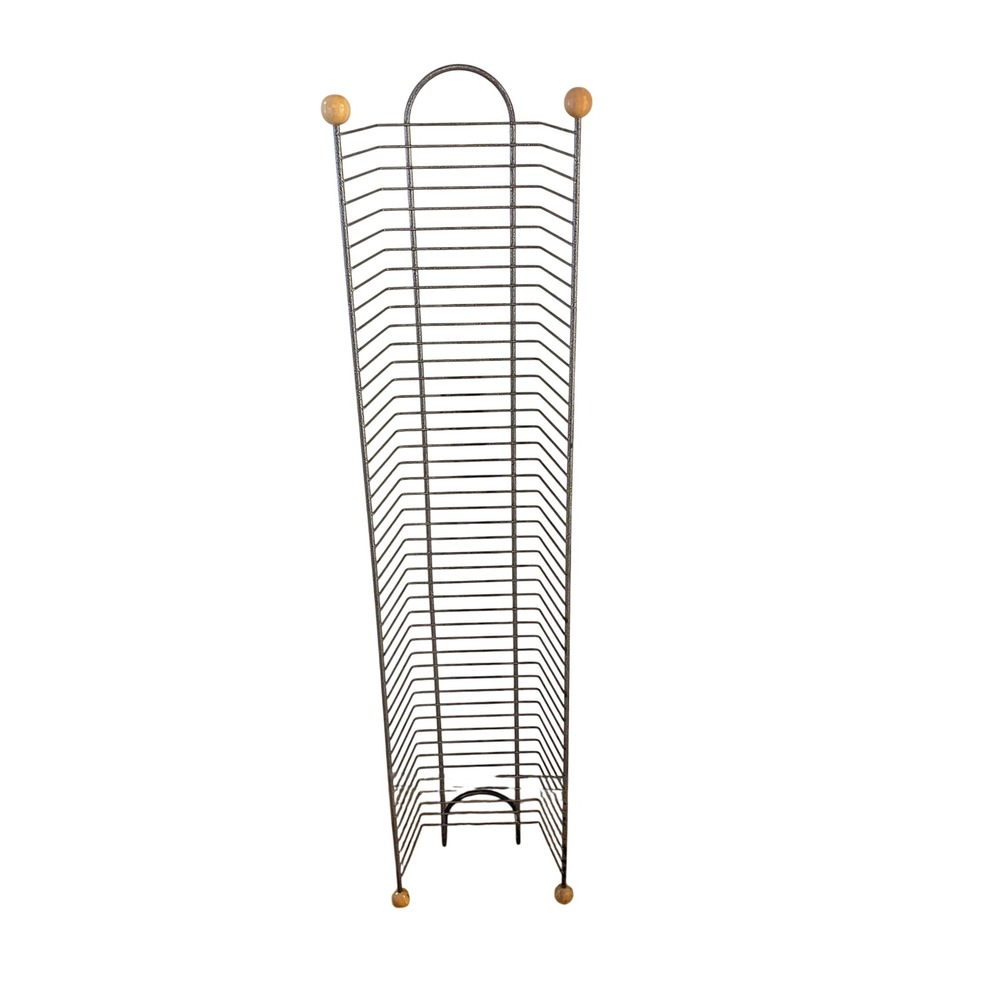 DVD Retro Games Holder Rack Wire metal stand Storage Tower 45 Slots Wood silver